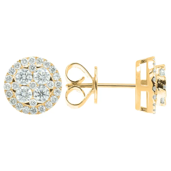 18K Yellow Gold Diamond Studs Earrings, 0.97ct