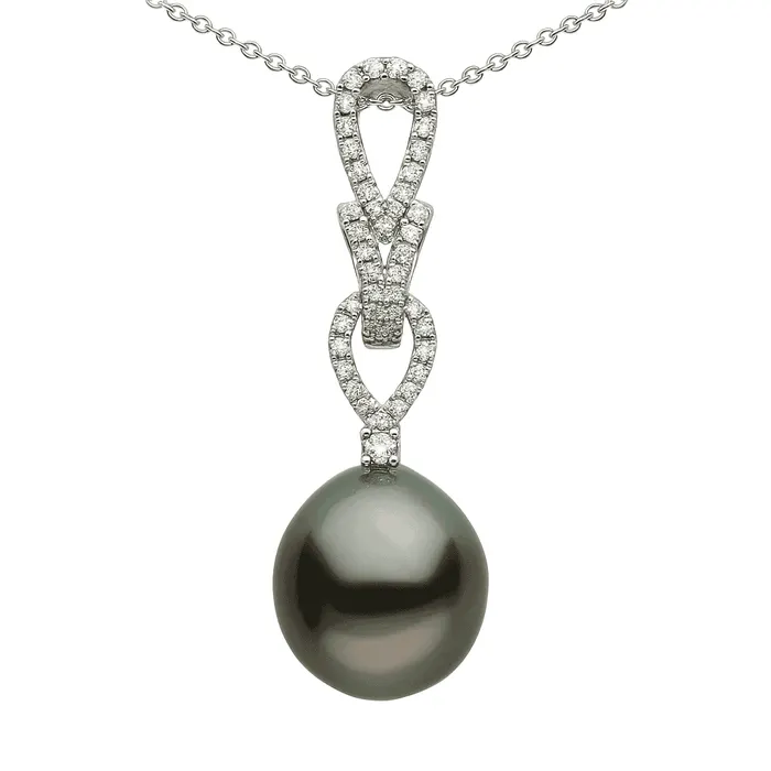 18K White Gold Tahitian Pearl Pendant, 12-13mm